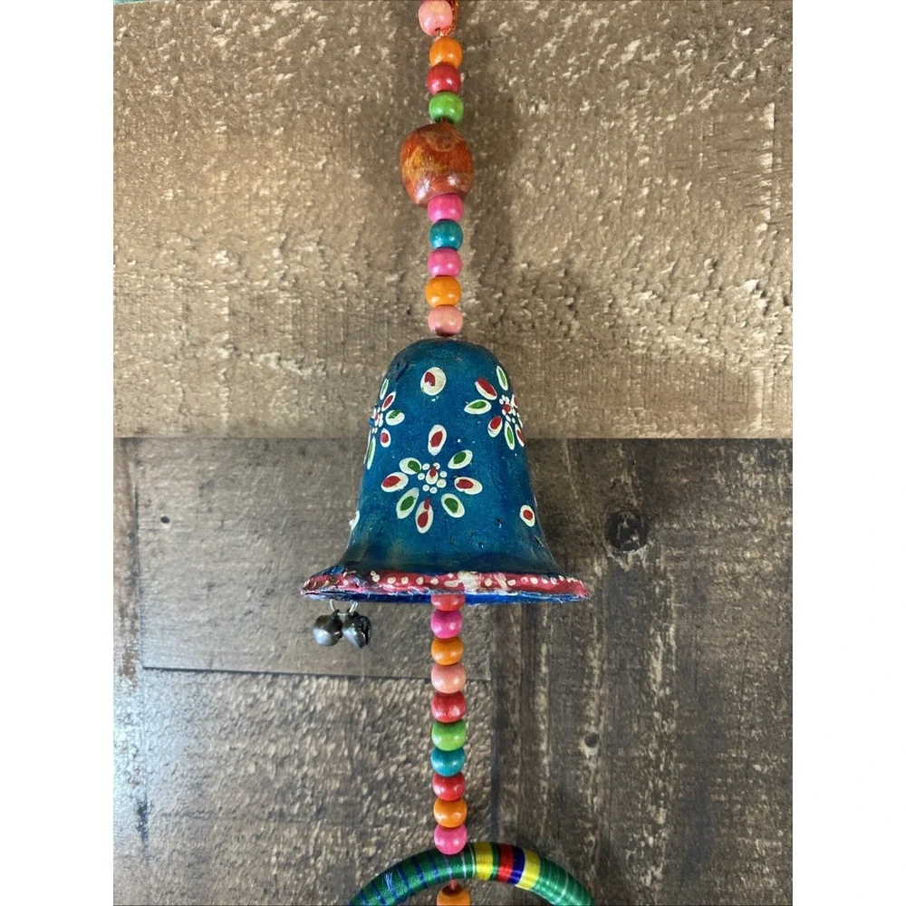 India Door Wall Hanging Hand Painted Brass Bells Beads Bird Toran‎ Decor Garland